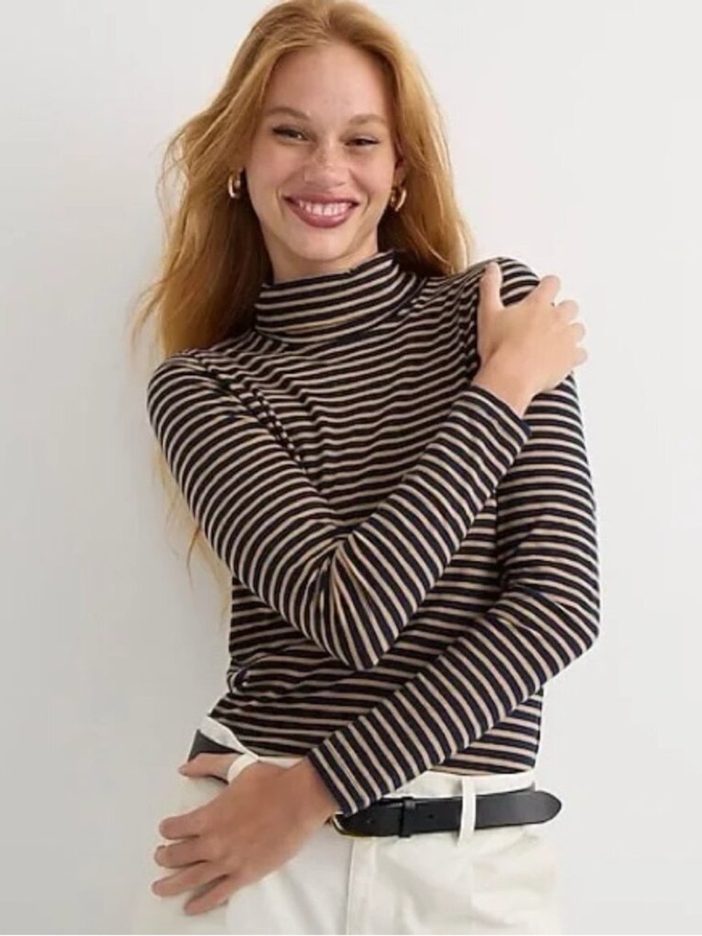 J. Crew Tissue Turtleneck Camel and Navy Stripe (XS)